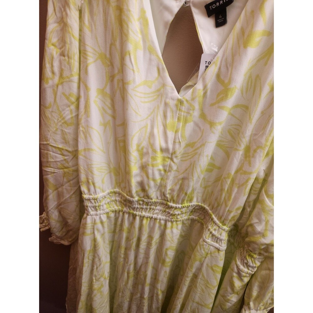 Torrid Mini Wash Gauze Wide Waist Skater Dress Lime White Floral Size 4X 26 NWT - Picture 4 of 5